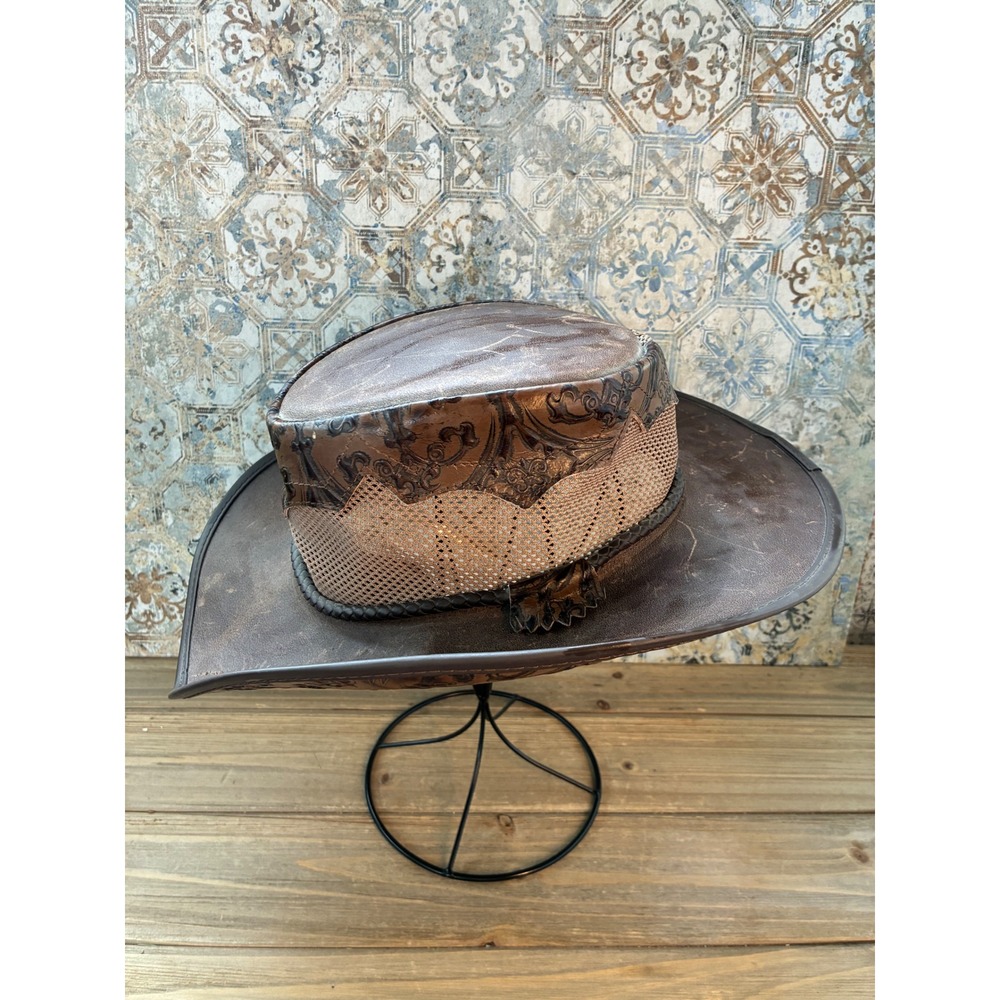 Double G Sierra Cowboy Hat Mesh Leather Western Mens M‎ Brown Good